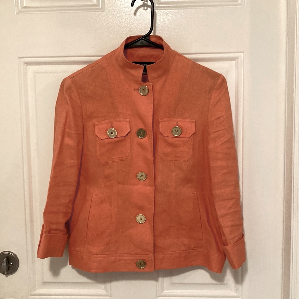 Jones New York petite orange and gold lightweight linen jacket